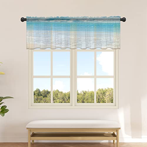 Lusweet Chiffon Window Valances Semi-Sheer Blue Sky And Sea Beautiful Beach Curtain Valance Blue Ombre Waves Rod Pocket Window Treatment Voile Drape For Small Window Kitchen Cafe 54X18 Inch #TOP1