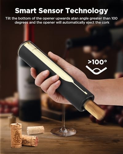 Image of Newise Rechargeable Electric Wine Bottle Opener with Charging Base & Foil Cutter, Luxury Wine Lovers Gifts for Women Men - Gold & Black