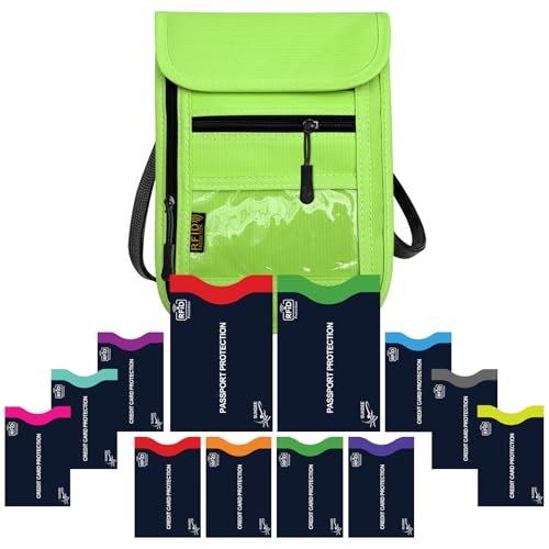 Image of Travel Neck Wallet & RFID Blocking Sleeves for Men and Women, Neck Money Pouch Anti Theft Travel Document Organizer with Adjustable Strap - Green