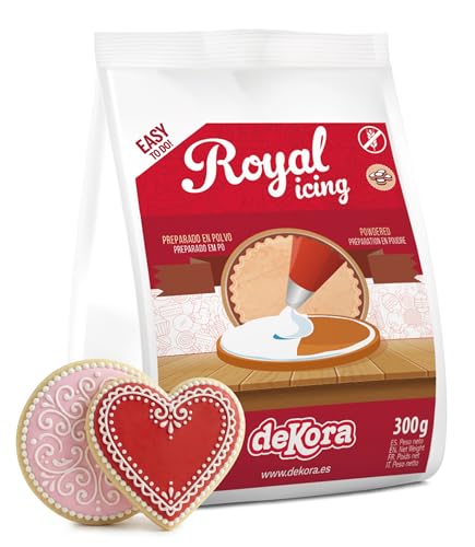 dekora Preparado de Royal Icing para galletas, Fácil de usar, Sólo añadir agua, Glasa Real en Polvo 300 g, Glaseado para decorar Galletas, Tartas y Cupcakes, Sin gluten