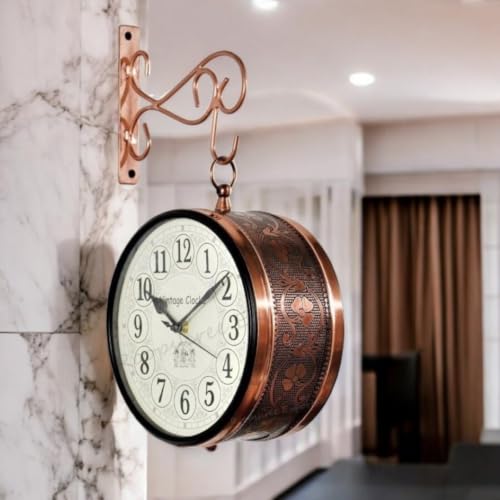 Image of Vintage Clock Handcrafted Double Side Shiny Rose Gold Wall Clock 1 Year Warranty / 65472-8-HH