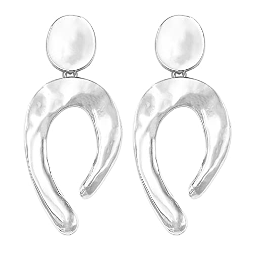 Rosemarie & Jubalee Women's Statement Wavy Metal Dangling Geometric Shapes Clip On Style Earrings, 3.25" (Polished Silver Tone) #TOP1