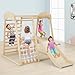 HONEY JOY Kids Indoor Jungle Gym, Large 6-in-1 Playground Climber with Slide Ramp, Monkey Bars, Climbing Net, Ladder, Wooden Montessori Climbing Toys for Toddlers Boys Girls (Natural)