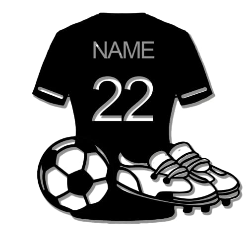 Letrero de neón de camiseta de fútbol personalizada Letrero metálico de balón de fútbol con nombre y número personalizados y luces LED Letrero de pared Regalos para fanáticos de los deportes