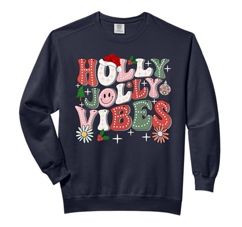 Christmas Vibes Holly Christmas Jolly Santa Winter Holiday Comfort Colors Adult Sweatshirt