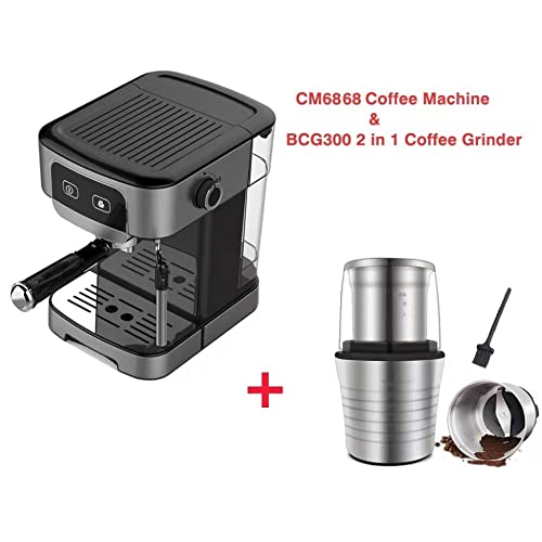 KNOKR Espresso Kaffeemaschine 1200W 20 Bar Instant Vorheizen Kaffeemaschine mit Milchaufschäumer Cafetera Cappuccino Heißwasserdampf (Color : CM6868 N BCG300, Size : EU)