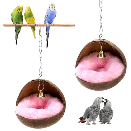 Zenfun COCONUT BIRD NEST Parrot Coco House With Warm Mat, Bird Cage Hanging Toy, Natural Wood Resting Breeding Place For Parakeet cover