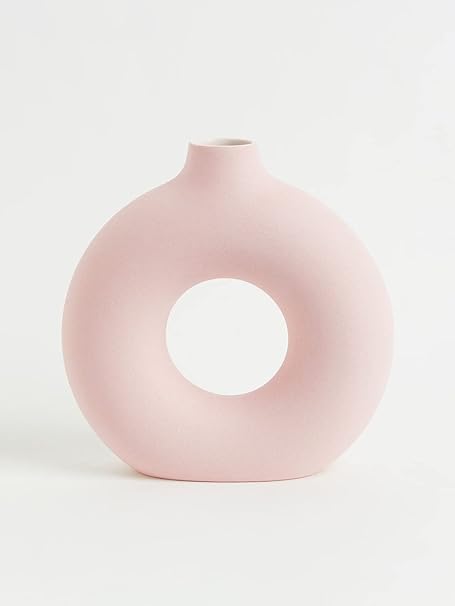 The Vintage Artefacts Ceramic Donut vase. Pink Color 6 inches.