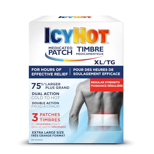 Icy Hot Medicated XL Pain Patch, Large Patches for Temporary Arthritis, Lumbago, Backache and Muscle Pain Relief, Menthol 5%, 3 Count