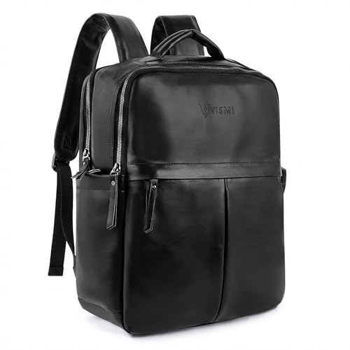 Image of VISMIINTREND Leather Laptop Backpack Bag for Men & Women | Casual, Office, College, Travel, Airport, Weekender Bag | Fits upto 15.6 Inch Laptop, Macbook | Durable | Birthday, Rakhi Gifts