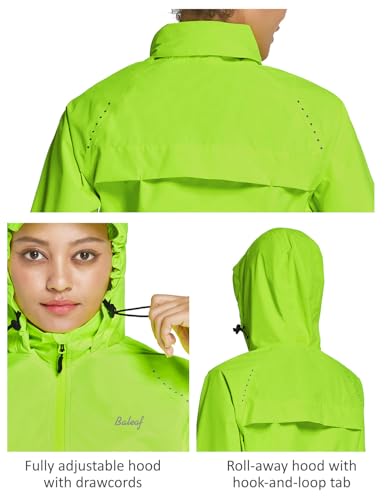 baleaf Women's Rain Jackets Waterproof Windbreaker Packable Lightweight Running Cycling Jacket Reflective Hooded Windproof Yellow M