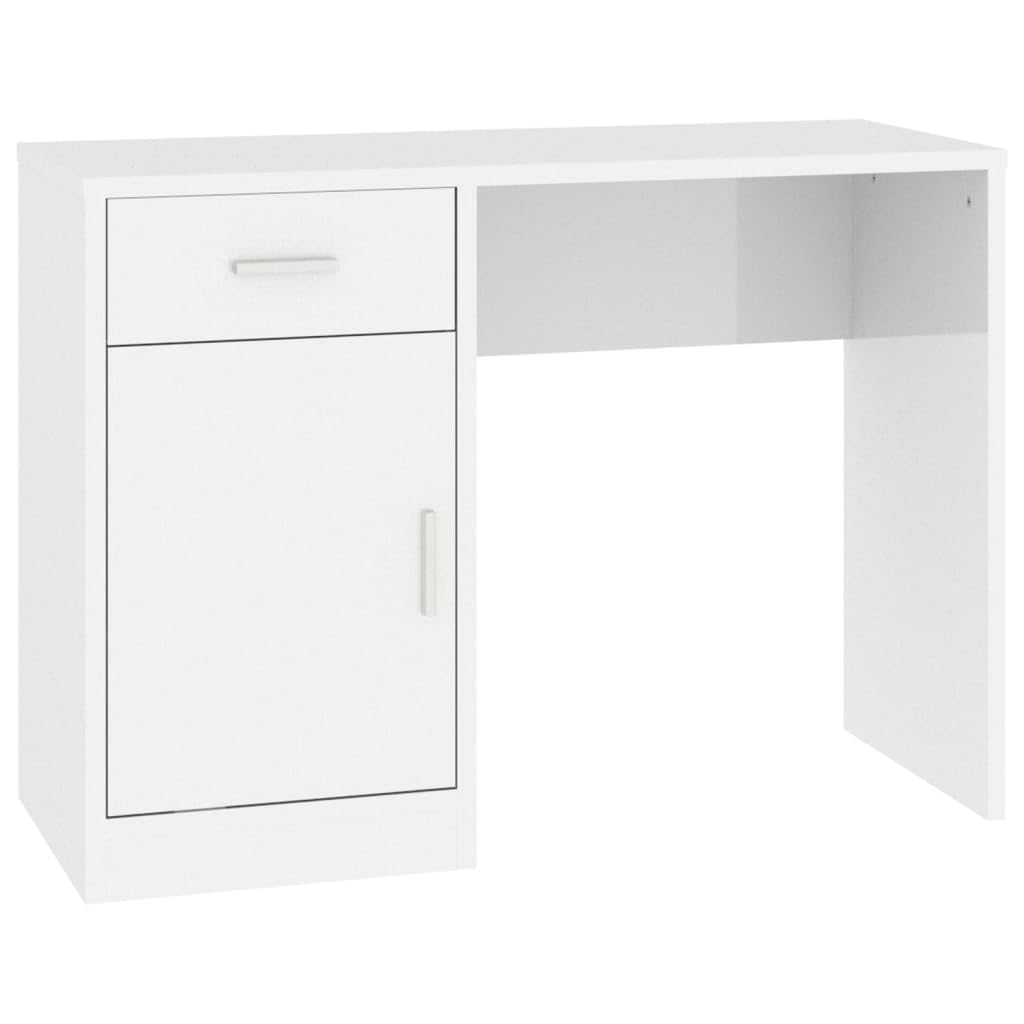 vidaXL Escritorio con Cajón y Armario Trabajo Despacho Estudio Puerta Mesa Almacenamiento Oficina para Ordenador Contrachapada Blanco Brillo