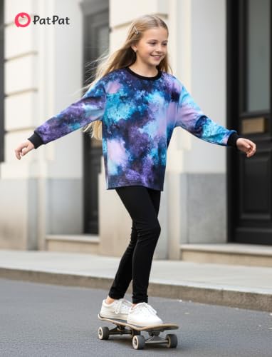 Image of PATPAT Little Girls Clothes Crew Neck Leopard Color Block Sweatshirt and Leggings Girls Outfits Size 4-12Y