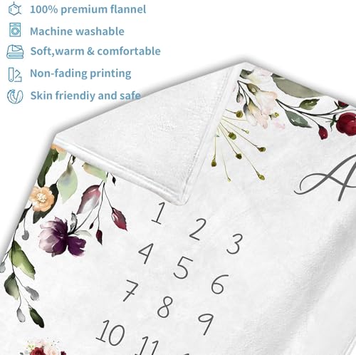 Image of OLIVE OLIVIA Personalized Baby Gifts with Customized Name - Monthly Milestone Blanket for Girls and Boys, Perfect Custom Gift, 60 inchx80 inch