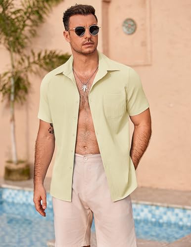 COOFANDY Mens Casual Button Down Shirts Short Sleeve Summer Beach Vacation Shirts3