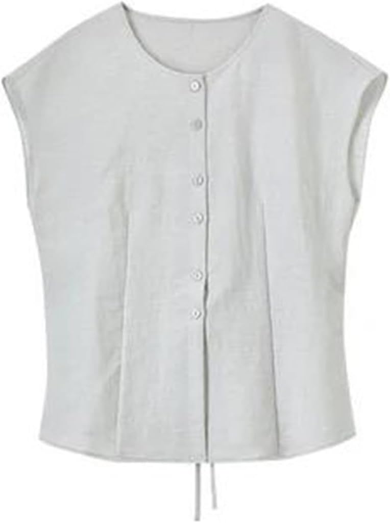 Women’S Linen Trouser Suit Summer Two Pieces Matching Set Button Shirt Straight Pant Set Travel Matching Clothing