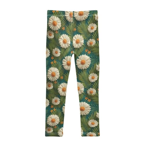 Girls Leggings Daisy Palm Leaves Soft Toddler Leggings for Girls Kids Pants Size 4T-10T2