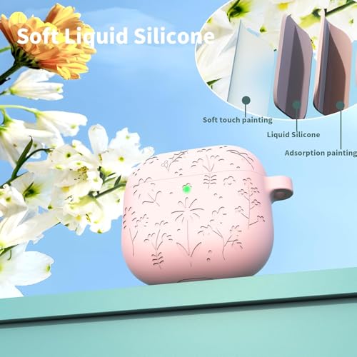 Image of New Engraved Soft Silicone Case Compatible with Apple AirPods 4 Generation (2024) with Keychain, Full 360 Protection Dust-Proof Shockproof Case Cover (Cover Only) (Pink)