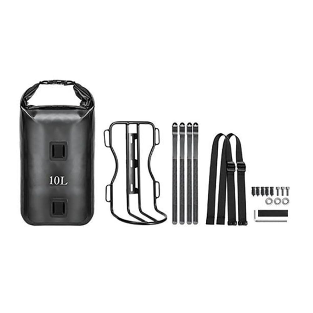 10 L Sac de fourche avant pour vélo avec support en métal, sacoche de route en nylon imperméable pour vélo, vélo électrique et scooter, support de montage réglable noir