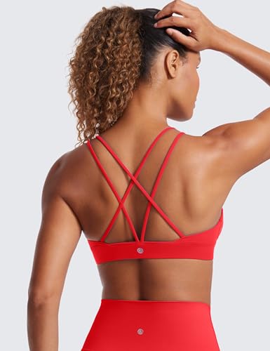 Image of CRZ YOGA Butterluxe V Neck Strappy Sports Bras | Light Support, Removable Pads, Yoga, Extremely Soft, Criss Cross Back, Spaghetti Straps, for Women