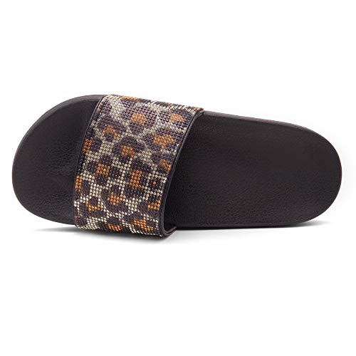 Herstyle SLCosmic Women's Fashion Rhinestone Glitter Slide Slip On Mules Summer Shoe Platform Footbed Sandal Slippers Leopard 5.0