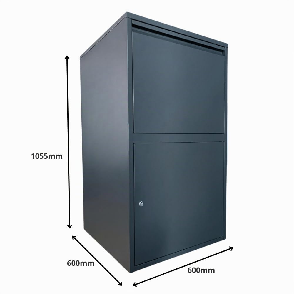 Plus Grande Boîte à Colis – Boîte aux Lettres Colis – Anthracite – Pose Libre ou Fixation au Sol – 105,5 x 60 x 60 cm – Colis Jusqu’à 52 x 55 x 40,7 cm – Tapis Amortisseur Offert - ParcelXL®