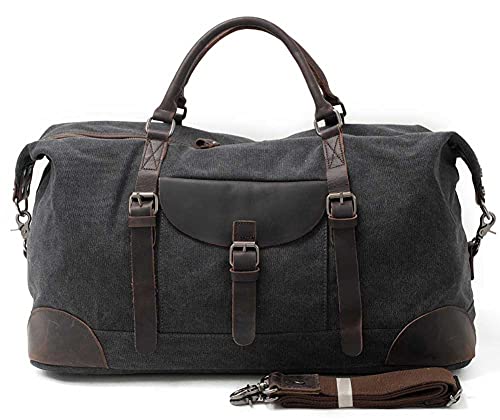 QTANZIQI Grand Sac à Main Messenger Sac de Voyage Sac de Sport Week-End Sac de Nuit imperméable Toile fourre-Tout Vintage fourre-Tout Femmes Noir