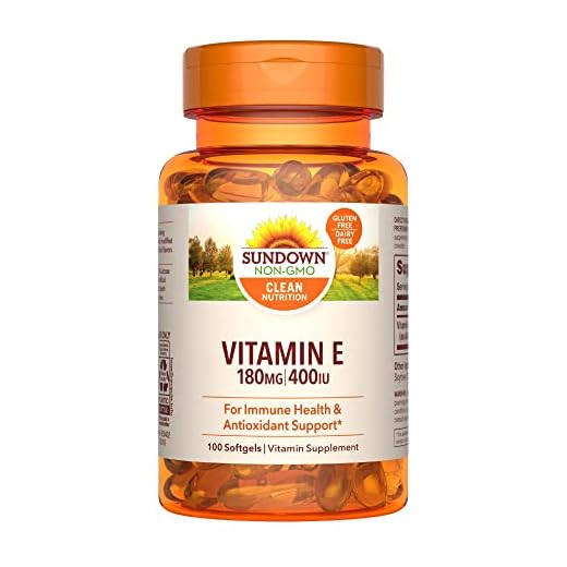 Sundown Vitamin E for Immune Support, Gluten-Free, Dairy-Free, Non-GMO, 180mg 400IU Softgels, 100 Count, 3 Month Supply