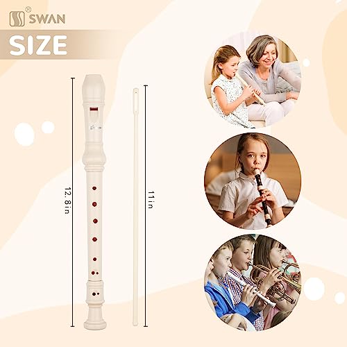 SWAN Soprano Recorder Instrument for Beginners Kids Student in School - German Fingering 8 Hole Flute 3pcs ABS Descant Recorders with Cleaning Rod and Fingering Chart, Beige - Thumbnail 4