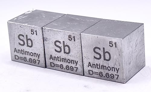 Image of 1 inch 25.4mm Antimony Metal Cube Sb up to 99.9% Pure Periodic Table Element Engraved Density Collection Science Education Display Block Cube + Acrylic Case Box - 1PC