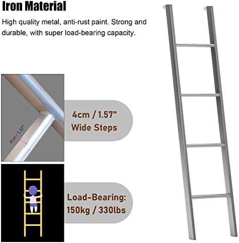 Metal Hook-Style Bunk Ladder for Adults & Kids - 116/130/140/150 cm Climbing Ladder for Motorhomes, Twin Loft & Dorm Beds, Supports 150kg, Color: G-S.