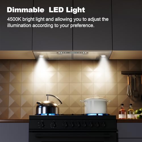 Image of HisoHu Insert Range Hood 36 Inch, 900 CFM with Ducted Convertible Ductless (Kit Included), 4 Speed Gesture Sensing&Touch Control Panel, Stainless Steel Kitchen Vent (36 Inch)