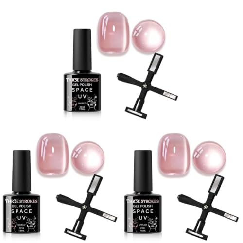 Image of THR3E STROKES 9D Cat Eye Gel Nail Polish 7.5ML - Glitter Magnetic Gel with 3D Shimmering Effect - 5 in 1 Magnet Set - UV /LED Soak Off Gel for Nail Art & DIY Manicure at Home (CE11) (Pack of 3)