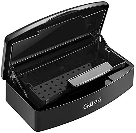 Nail Tool Sterilizer Box Plastic Disinfectant Container Disinfectant Tray for Nail Tools, Tweezers, Hair Salon, Spa and Trimmer Manicure Equipment (Black)