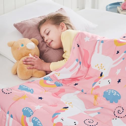 HOSUKKO Pink Weighted Blanket - 5 lbs Unicorn Heavy Blanket - Small Size Breathable Lap Blanket(36'x48', 5 lbs)