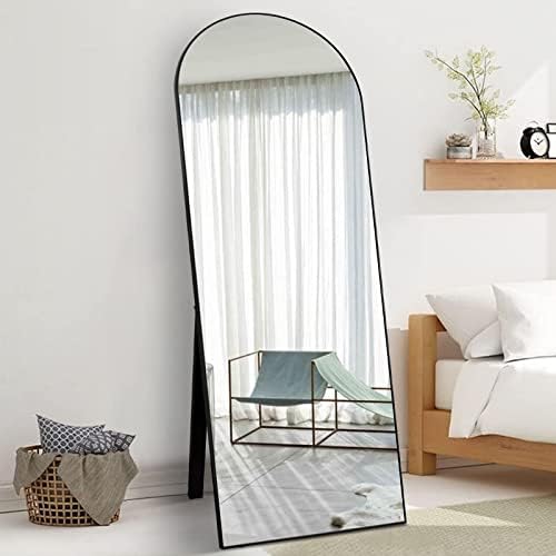CONGUILIAO 65''x22'' Full Length Mirror, Arched Floor Mirror, Full Body Mirror Standing Hanging or Leaning, Arched Mirror Wall Mirror Dressing Mirror for Bedroom Living Room Wood Frame, Black