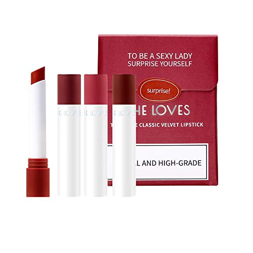KISSIO Lipstick Set,4Pcs Cigarette Matte Lipstick Set,Red Matte Pigmentation Lipstick,Long Lasting Waterproof Lipstick for women