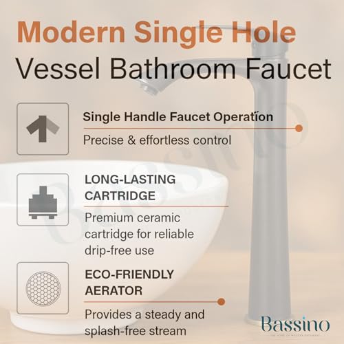 Image of BASSINO Brass Table Top Wash Basin Tap /Stylish Extended Tall Body Pillar Cock /Faucet for Smooth Operation /Long Pillar Cock- 12 inch (Black)