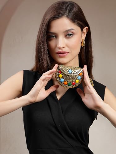 Image of Anekaant Metal Mirage Diamond Enamel Embellished Clutch For Ladies | Party & Wedding Handbag