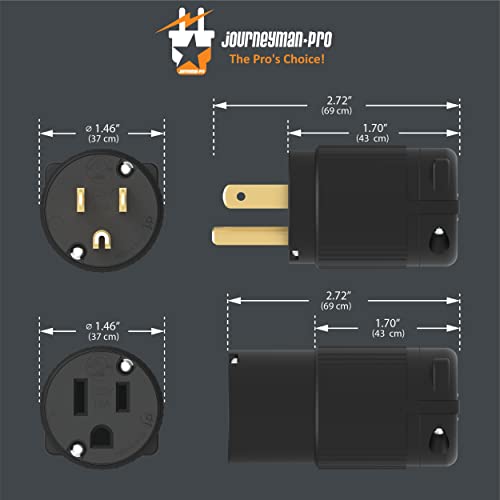 Journeyman-Pro 515PC Plug & Connector Set 15 Amp 120-125 Volt, NEMA 5-15P + 5-15C, 2Pole 3Wire, Straight Blade, Male & Female Replacement Cord End, Commercial Grade PVC Black (1) - Thumbnail 3
