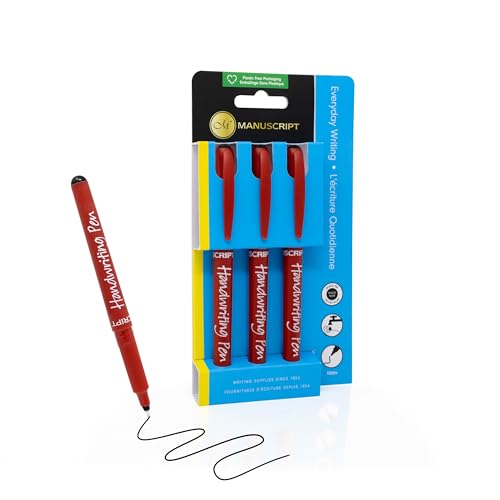 MANUSCRIPT Handwriting Pens (Pack of 3) - Black Writing Pens with Ergonomic Grip for Everyday Use Reliable Pen Multipack with Durable Tip Essential Office & School Supplies