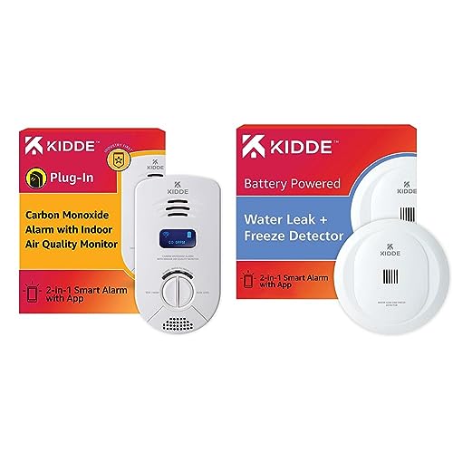 Kidde Smart Carbon Monoxide Detector & Indoor Air Quality Monitor, Plug in Wall, WiFi & WiFi Water Leak Detector & Freeze Alarm, Alexa Device, Smart Leak Detector for Homes