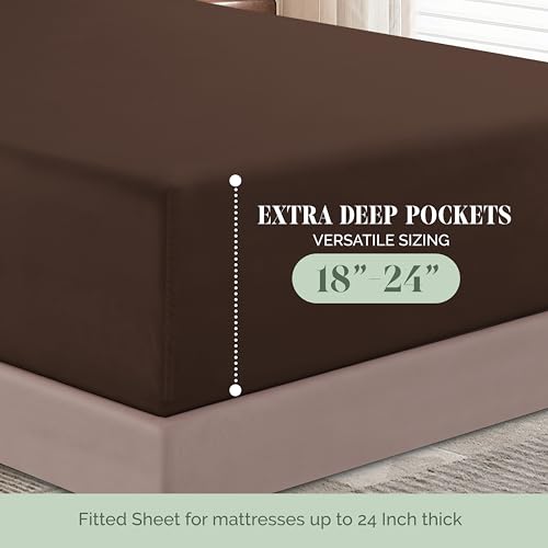 Elegant Comfort Luxurious 1500 Premium Hotel Quality Microfiber 4-Piece Sheet Set, 18-24 Inches Deep - Extra Deep Pocket Sheets - Ultra Soft 4PC Deep Pocket Sheets, Twin/Twin XL, Chocolate Brown