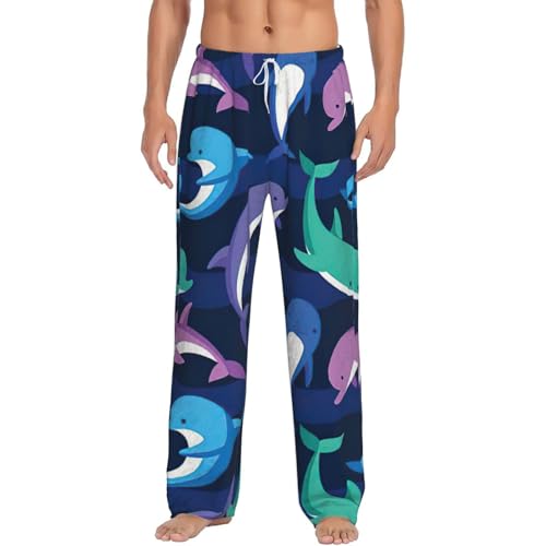 Pantalon de pyjama imprimé dauphin homme en polaire douce pour vêtement d'intérieur de maison