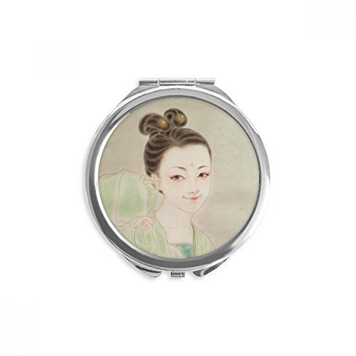 Miroir de poche vert peinture traditionnelle chinoise maquillage portable rond