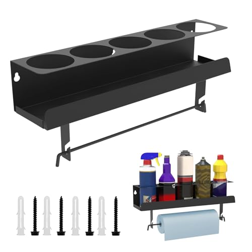 GHIBFBT Spray Bottle Holder, 5 Can Space Saving Wall Mounted Metal Spray Can Storage Rack, Stable Spray Bottle Organizer for Garage, Workshop (2, Hanging Rod Type)