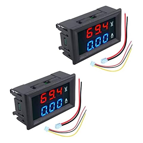 VOKTTA 2PCS 0.28" Digital Voltmeter Ammeter DC 0~100V 10A Dual LED Display Panel 3 Bits Amp Voltage Current Volt Amp Meter Tester (Red-Blue) Cover