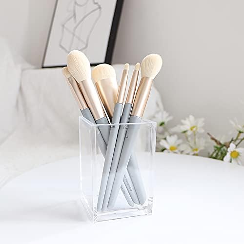 Jucoan 4 Pack Acrylic Pen Holder, Large Thick Clear Makeup Brush Holder, Modern Design Desktop Pencil Cup Stationery Organizer for School Home, Office Desk Accessory