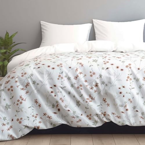 Image of LINENWALAS Premium Printed 100% Cotton Duvet Cover for Double Bed | Double Size Comforter Cover |Rajai Cover | Quilt Cover with Zipper Closure 90 x 100 Inches (Crimson Flower, Double Size)