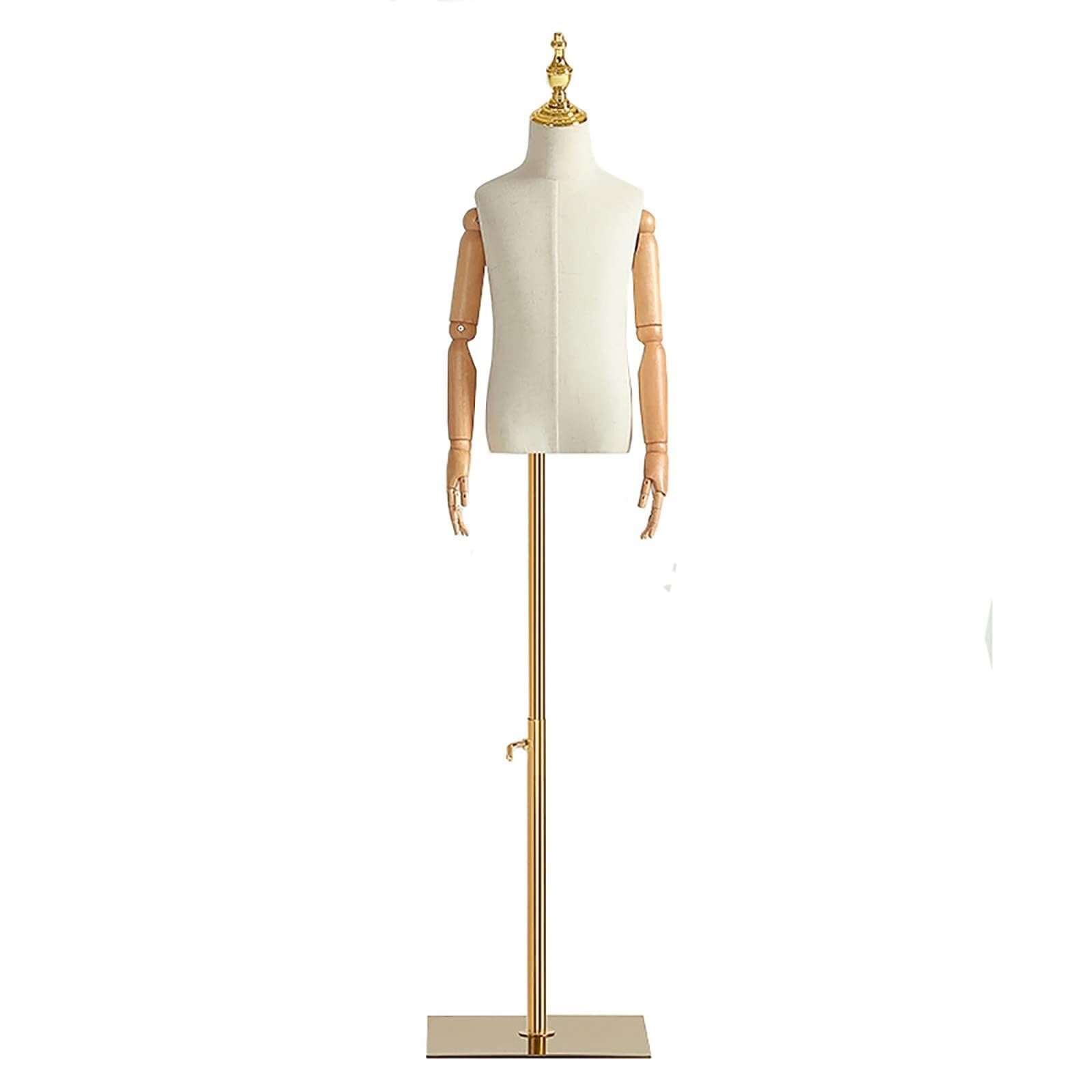 PPXCZZ Kids Mannequin Torso with Wooden Arms & Crown Head, Adjustable Height Dress Form for 2–8 Years, Silver (Gold, 2 Years Old)